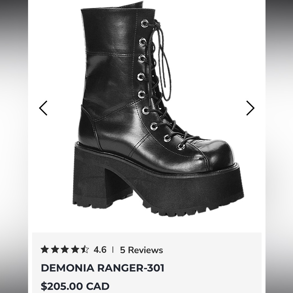 Demonia Ranger 301 Black Platform Lace-Up Boots